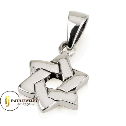 Star of David Necklace – 925 Sterling Silver Rhodium – Interwoven Design – 0.7"