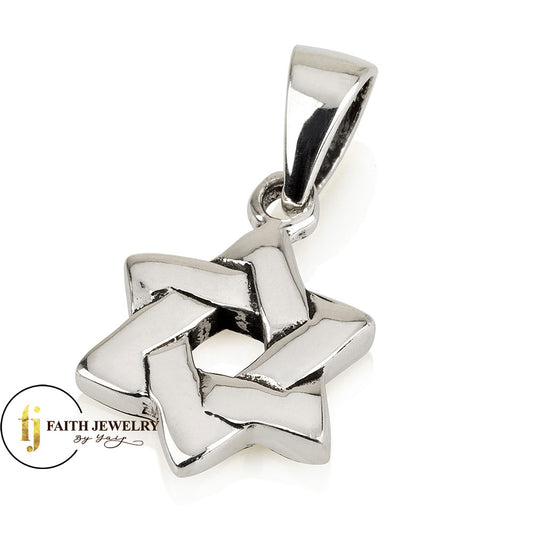 Star of David Necklace – 925 Sterling Silver Rhodium – Interwoven Design – 0.7"