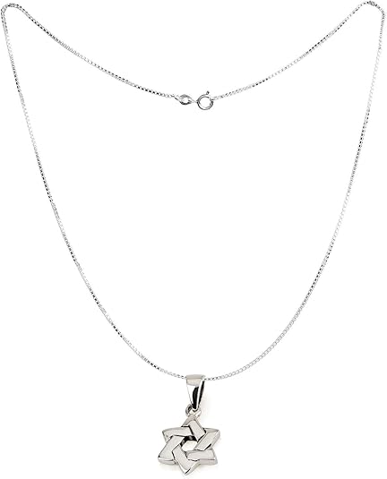 Star of David Necklace – 925 Sterling Silver Rhodium – Interwoven Design – 0.7"
