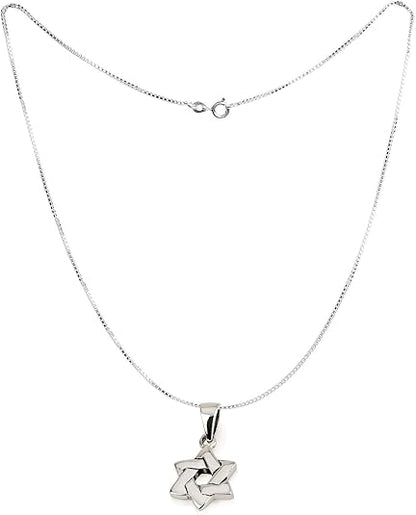 Star of David Necklace – 925 Sterling Silver Rhodium – Interwoven Design – 0.7"