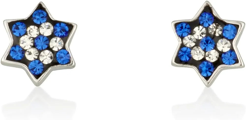 Star of David Stud Earrings – Crystal Accents – 925 Sterling Silver – Multiple Colors