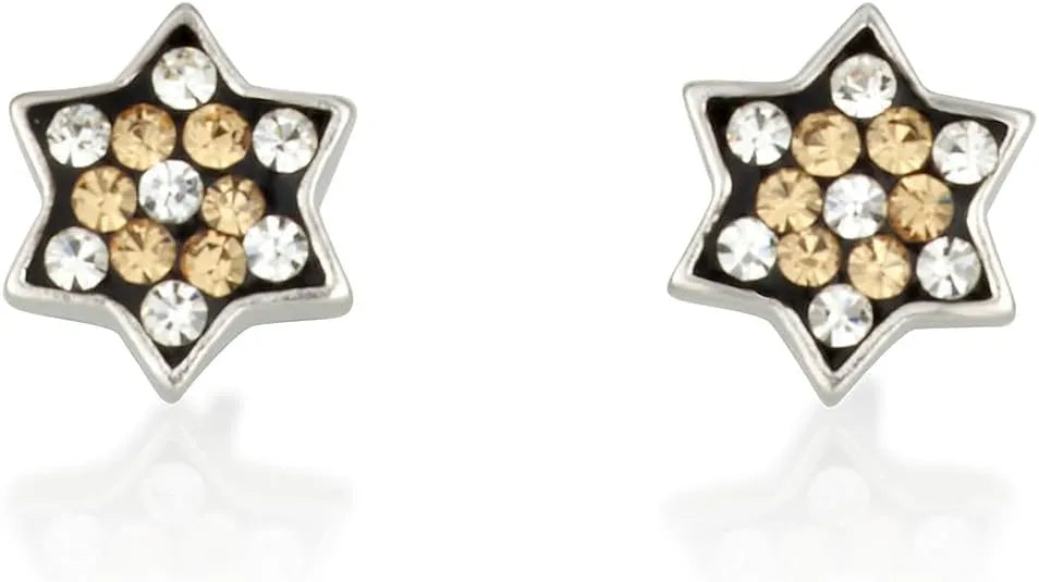 Star of David Stud Earrings – Crystal Accents – 925 Sterling Silver – Multiple Colors