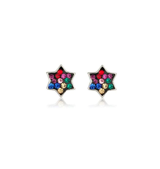 Star of David Stud Earrings – Crystal Accents – 925 Sterling Silver – Multiple Colors