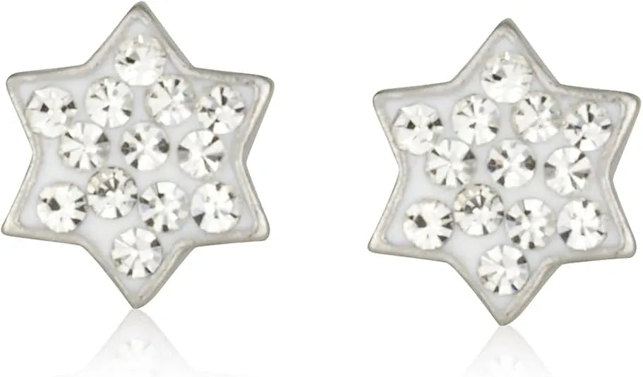 Star of David Stud Earrings – Crystal Accents – 925 Sterling Silver – Multiple Colors