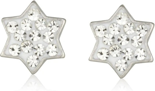 Star of David Stud Earrings – Crystal Accents – 925 Sterling Silver – Multiple Colors
