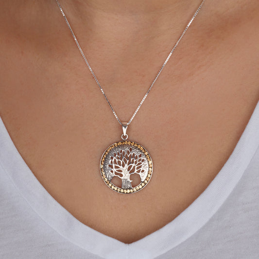 Tree of Life Pendant – 925 Sterling Silver Rhodium – Cut-Out Design – 5 Colors – 1.1"