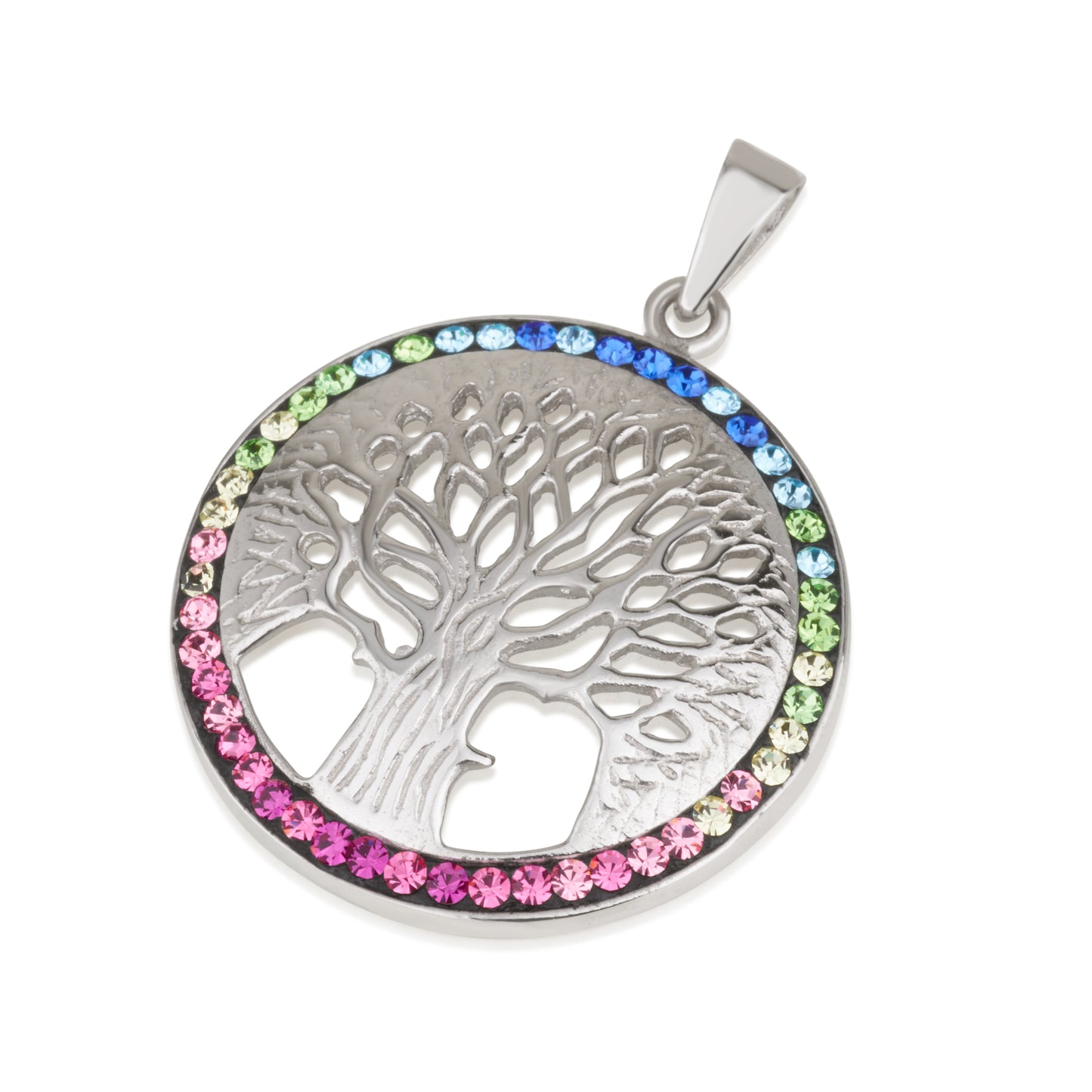 Tree of Life Pendant – 925 Sterling Silver Rhodium – Cut-Out Design – 5 Colors – 1.1"