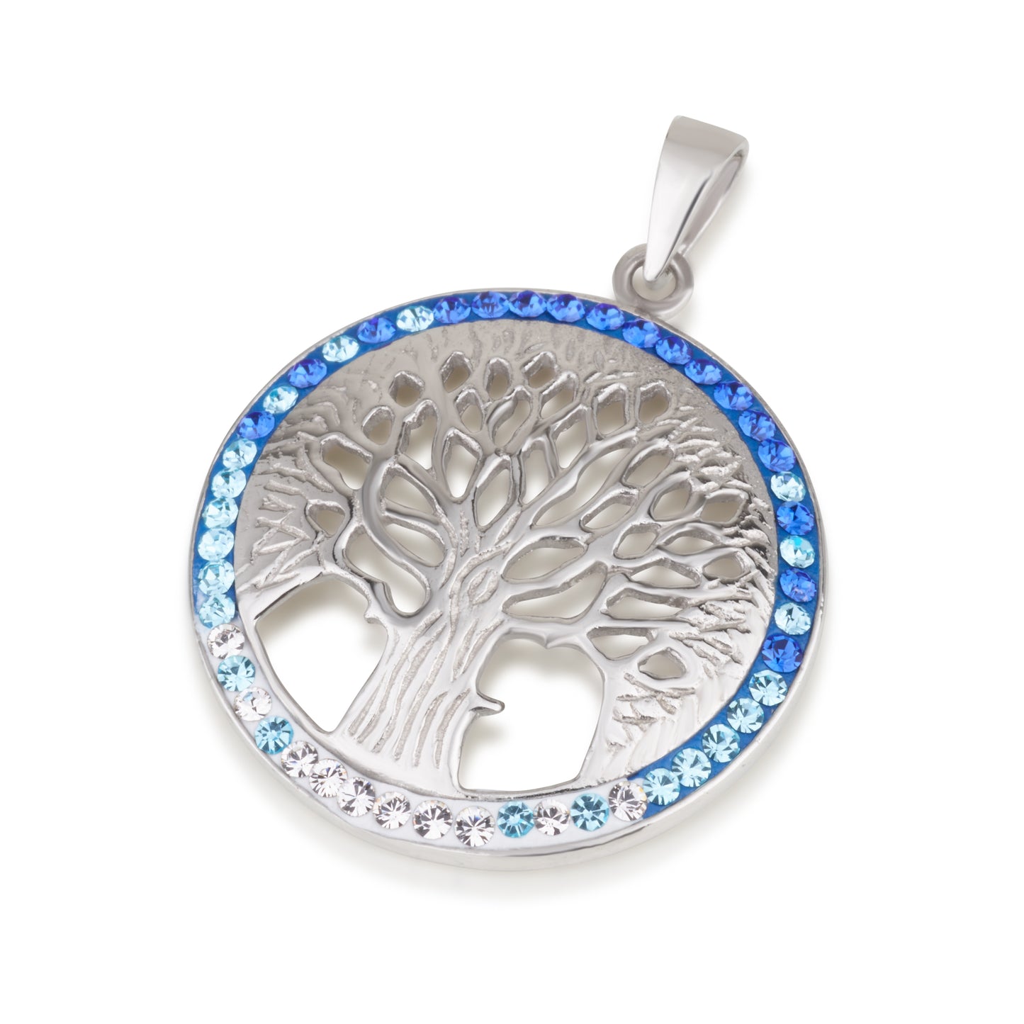 Tree of Life Pendant – 925 Sterling Silver Rhodium – Cut-Out Design – 5 Colors – 1.1"