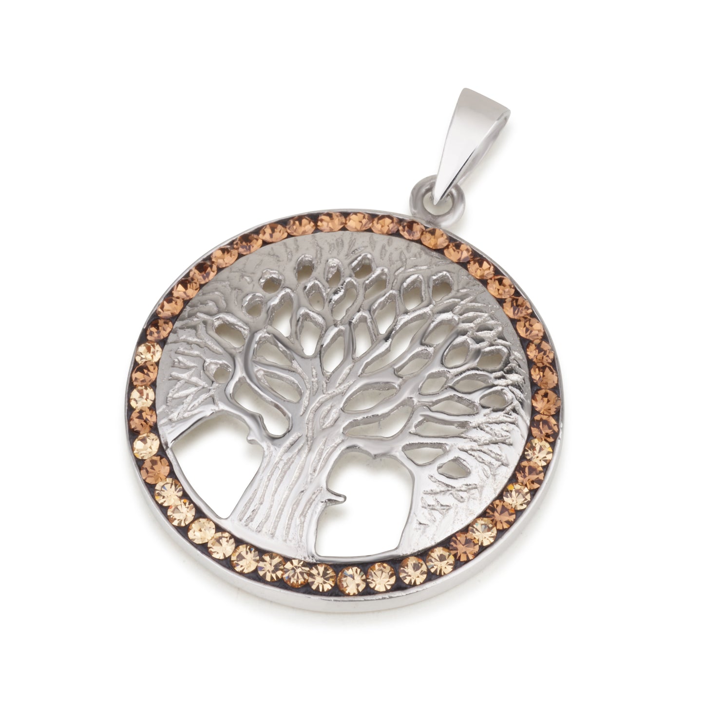 Tree of Life Pendant – 925 Sterling Silver Rhodium – Cut-Out Design – 5 Colors – 1.1"