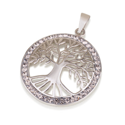 Large Tree of Life Necklace – 925 Sterling Silver Rhodium – 3 Zircon Colors – 21 mm Round Pendant