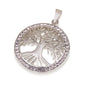 Large Tree of Life Necklace – 925 Sterling Silver Rhodium – 3 Zircon Colors – 21 mm Round Pendant