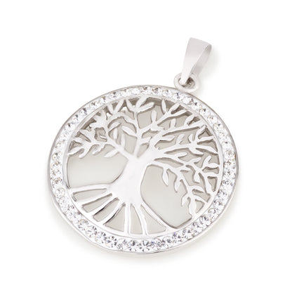 Large Tree of Life Necklace – 925 Sterling Silver Rhodium – 3 Zircon Colors – 21 mm Round Pendant