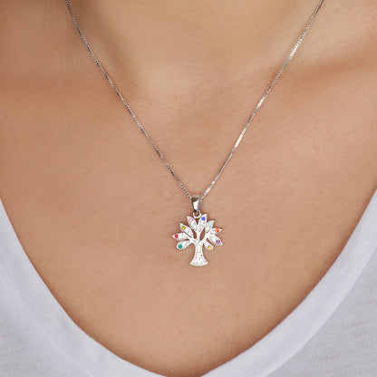 Tree of Life Necklace – 925 Sterling Silver Rhodium with Zircon – 4 Color Options