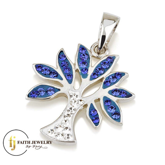 Tree of Life Necklace – 925 Sterling Silver Rhodium with Zircon – 4 Color Options