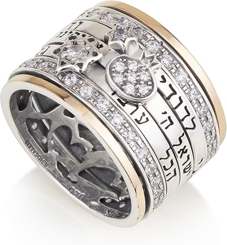 Wide Triple Blessing Spinner Ring – 925 Sterling Silver & 9K Gold – Heart Cut Interior