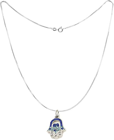 Colorful Hamsa Pendant with Heart – 925 Sterling Silver – Multiple Crystal Styles