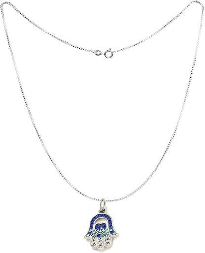 Colorful Hamsa Pendant with Heart – 925 Sterling Silver – Multiple Crystal Styles