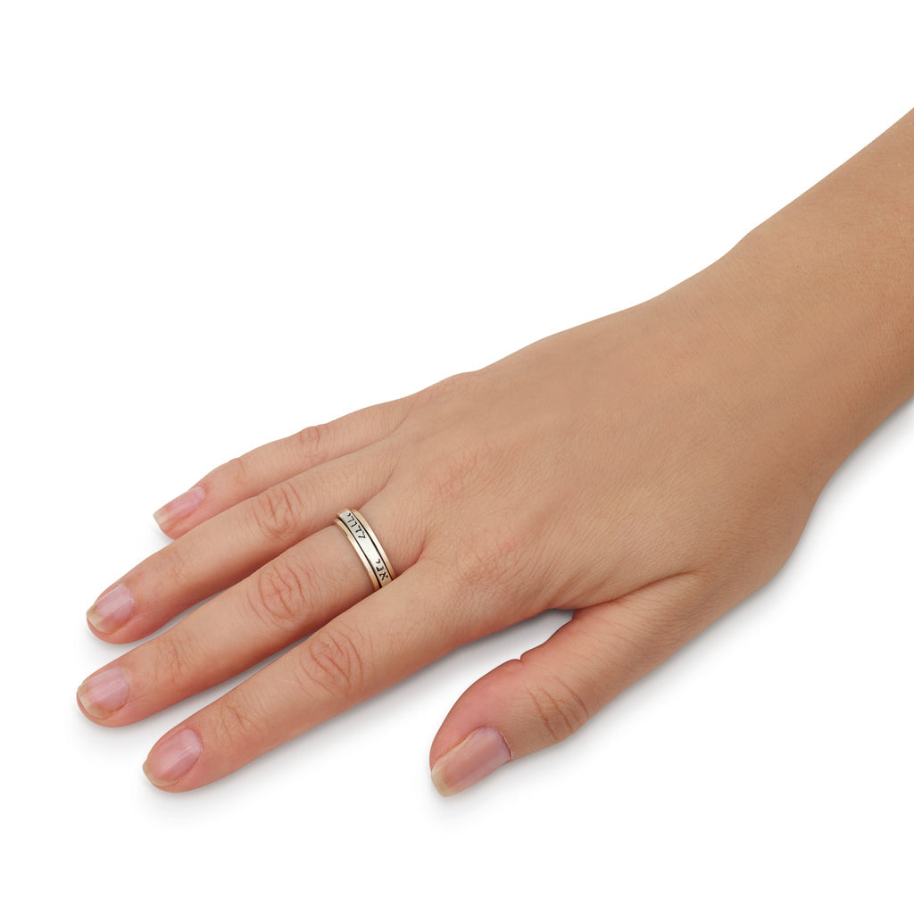 gold and silver Spinner Ring "I am My Beloved's and My Beloved is Mine" 925 Sterling Silver and 9k solid Gold Song Of Songs