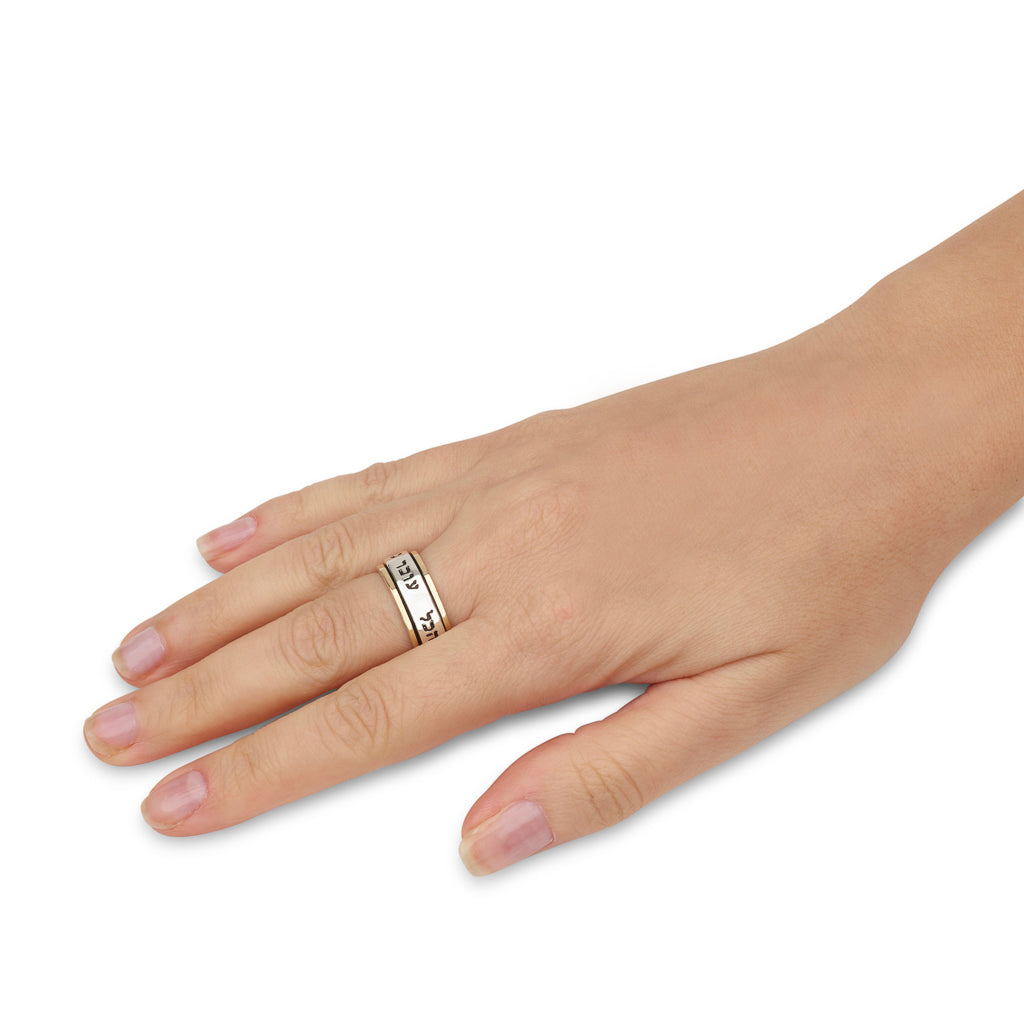 gold & silver Spinning Ring "This Too Shall Pass" King Solomon Ring in 9k solid gold & 925 sterling silver
