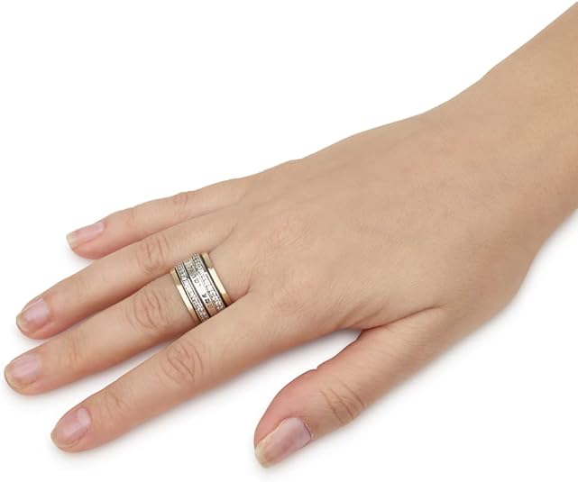 Shema Yisrael Spinner Ring – White CZ – 925 Sterling Silver & 9K Gold