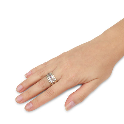 Blessing Spinner Ring – “I Am My Beloved’s” & “Hear O Israel” – 925 Silver, 9K Gold & Garnet Stones