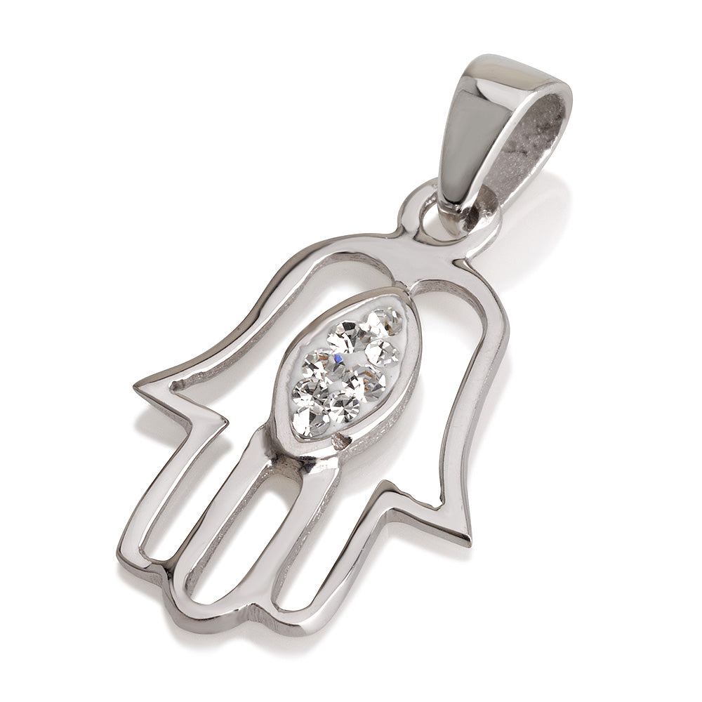 Small Hamsa Necklace – 925 Sterling Silver Rhodium with Zircon – 4 Color Options