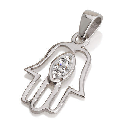 Small Hamsa Necklace – 925 Sterling Silver Rhodium with Zircon – 4 Color Options