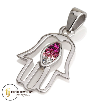 Small Hamsa Necklace – 925 Sterling Silver Rhodium with Zircon – 4 Color Options