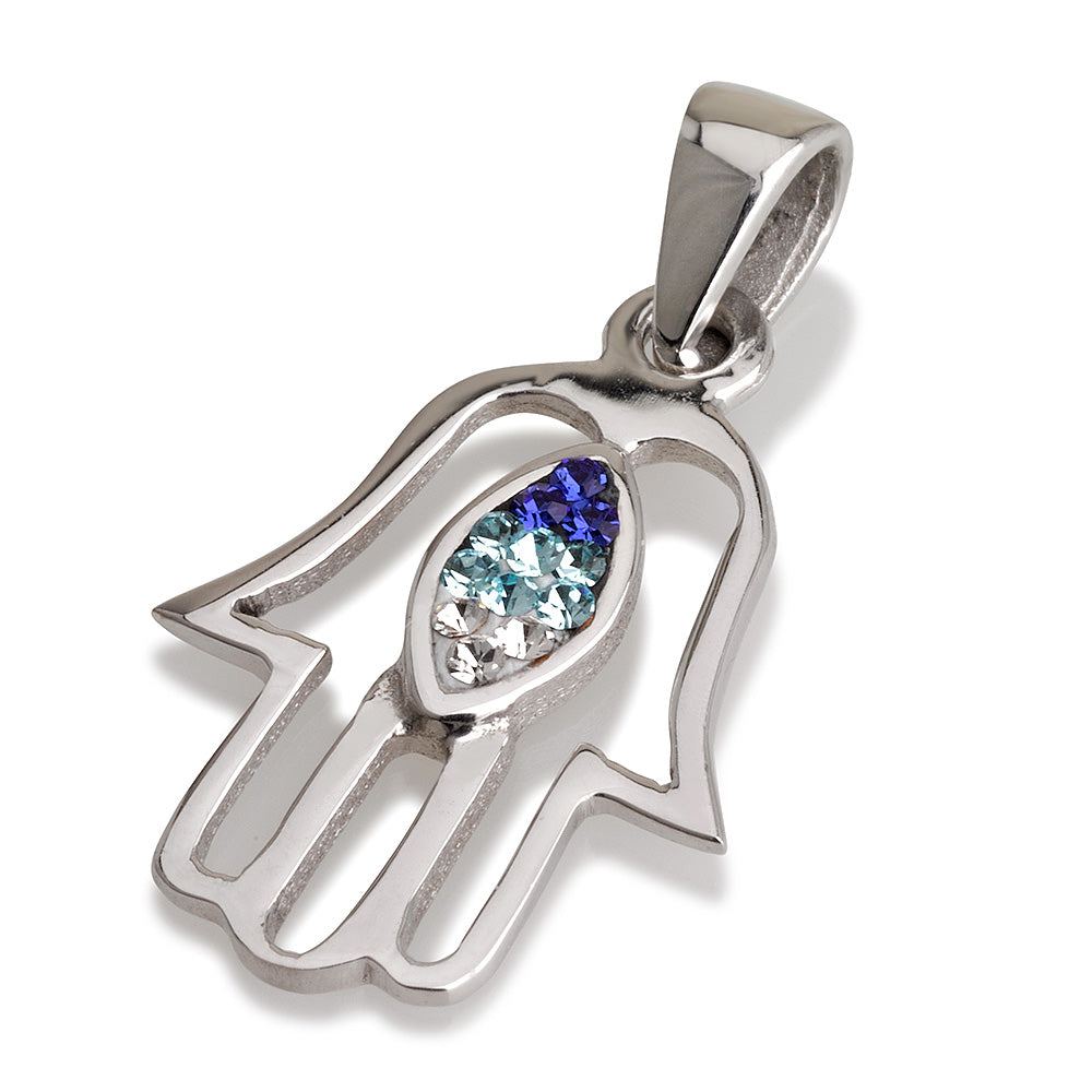 Small Hamsa Necklace – 925 Sterling Silver Rhodium with Zircon – 4 Color Options