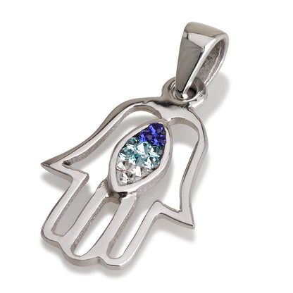 Small Hamsa Necklace – 925 Sterling Silver Rhodium with Zircon – 4 Color Options