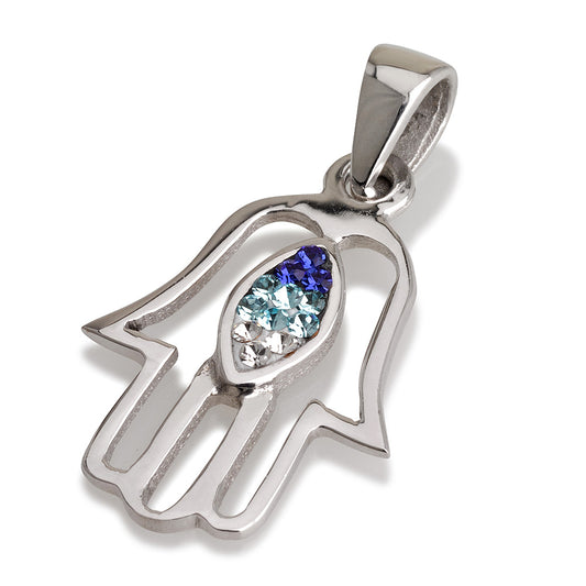 Small Hamsa Necklace – 925 Sterling Silver Rhodium with Zircon – 4 Color Options