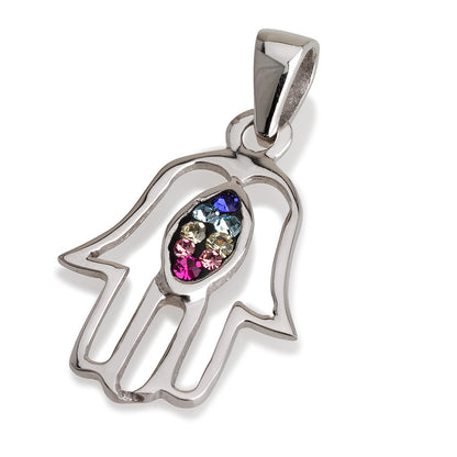 Small Hamsa Necklace – 925 Sterling Silver Rhodium with Zircon – 4 Color Options
