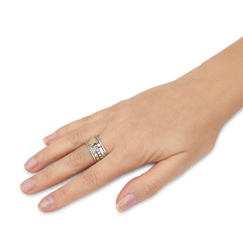 925 Sterling Silver & 9K Gold Spinning Ring with Hebrew Blessings "Ani Ledodi" "Shema Yisrael"