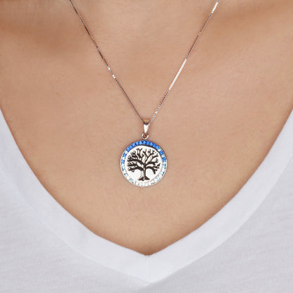 Tree of Life Pendant with Colored Crystals – 5 color choice. 925 Sterling Silver, Made in Israel