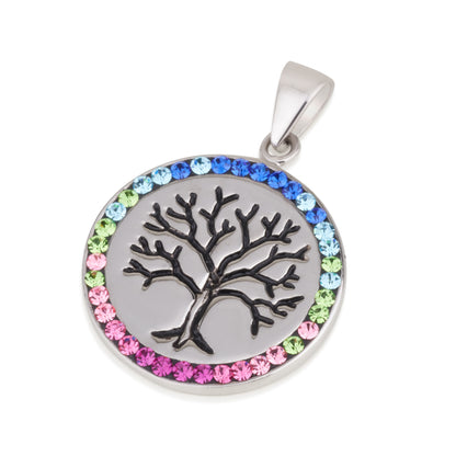 Tree of Life Pendant with Colored Crystals – 5 color choice. 925 Sterling Silver, Made in Israel