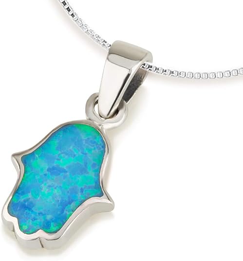 Opal Hamsa Pendant – 925 Sterling Silver, Made in Israel