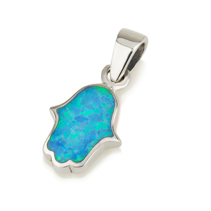 Opal Hamsa Pendant – 925 Sterling Silver, Made in Israel