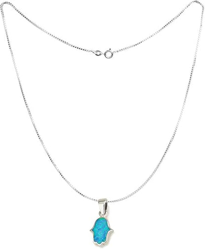 Opal Hamsa Pendant – 925 Sterling Silver, Made in Israel