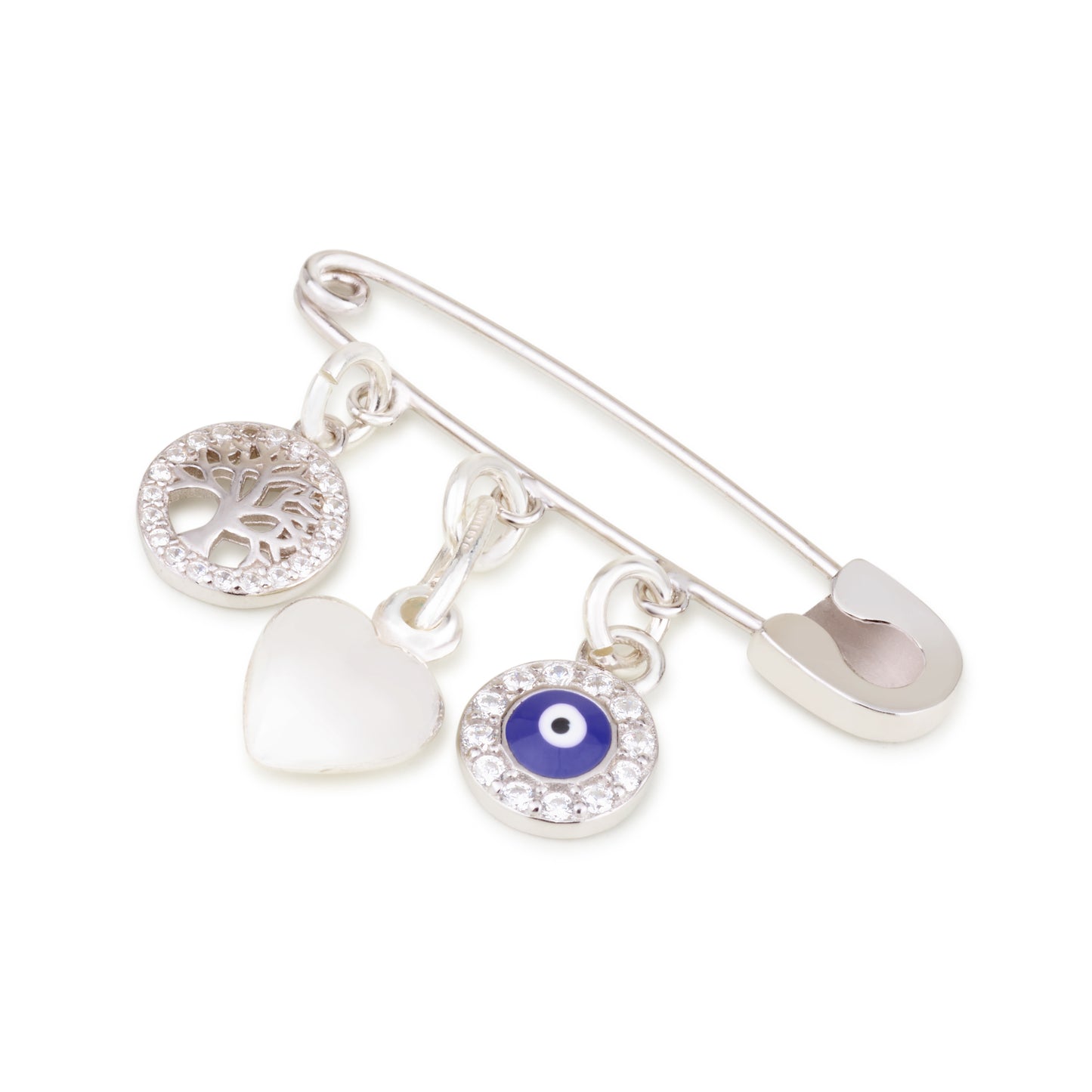 Spiritual baby Safety Pin with Charms – 925 Sterling Silver – 3 Unique Designs – 1.3"