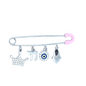 Pink Safety Pin with Charms – 925 Sterling Silver – 2" for Stroller or Blanket (2 Designs)