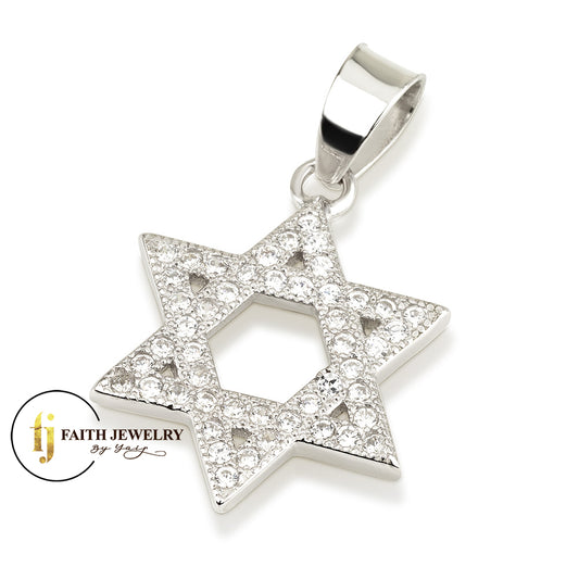 Star of David Pendant with Zircon Stones – 925 Sterling Silver Made in Israel