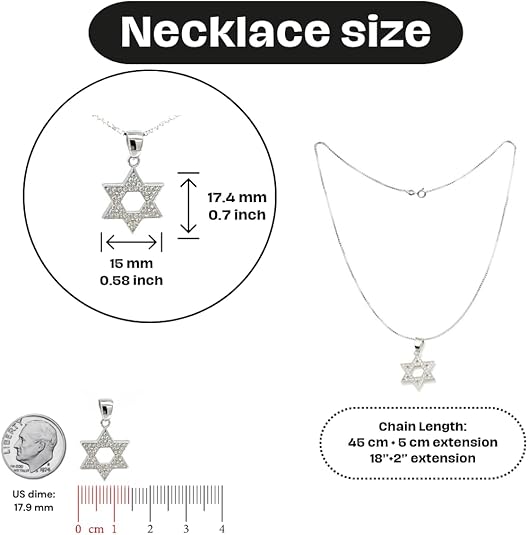 Star of David Pendant with Zircon Stones – 925 Sterling Silver Made in Israel