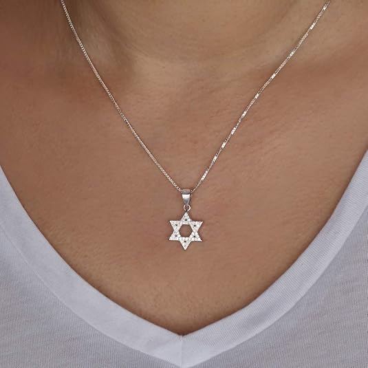 Star of David Pendant with Zircon Stones – 925 Sterling Silver Made in Israel