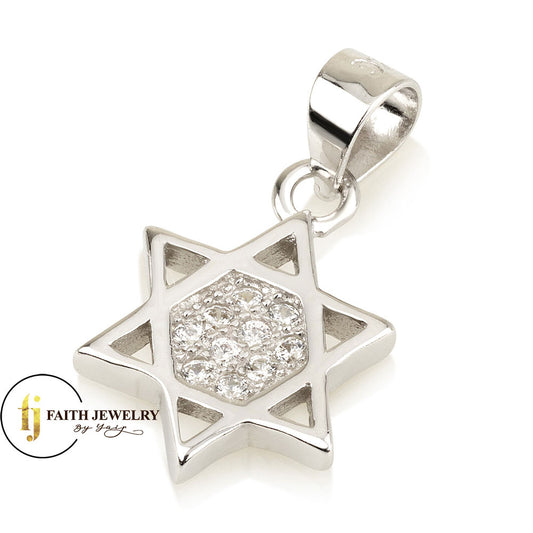 Mini Star of David Pendant with Zircon Stones – 925 Sterling Silver