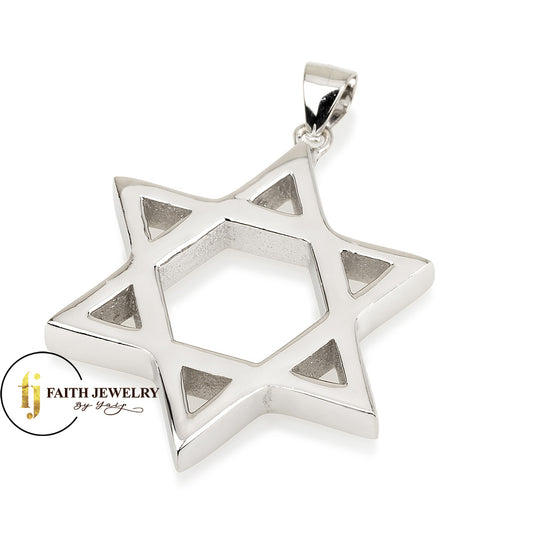 Large & Thick Star of David Pendant - 925 Sterling Silver