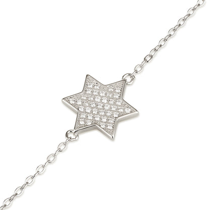 Star of David Bracelet – 925 Sterling Silver with Zircon Stones – Jewish Jewelry for Women, Girls & Bat Mitzvah Gift
