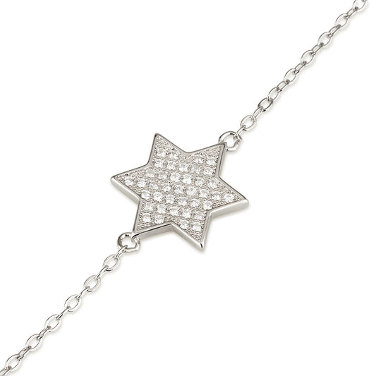Star of David Bracelet – 925 Sterling Silver with Zircon Stones – Jewish Jewelry for Women, Girls & Bat Mitzvah Gift