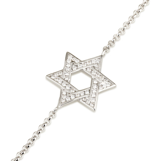 Star of David Bracelet – 925 Sterling Silver with Zircon Stones – Jewish Judaica Jewelry for Women and Teens