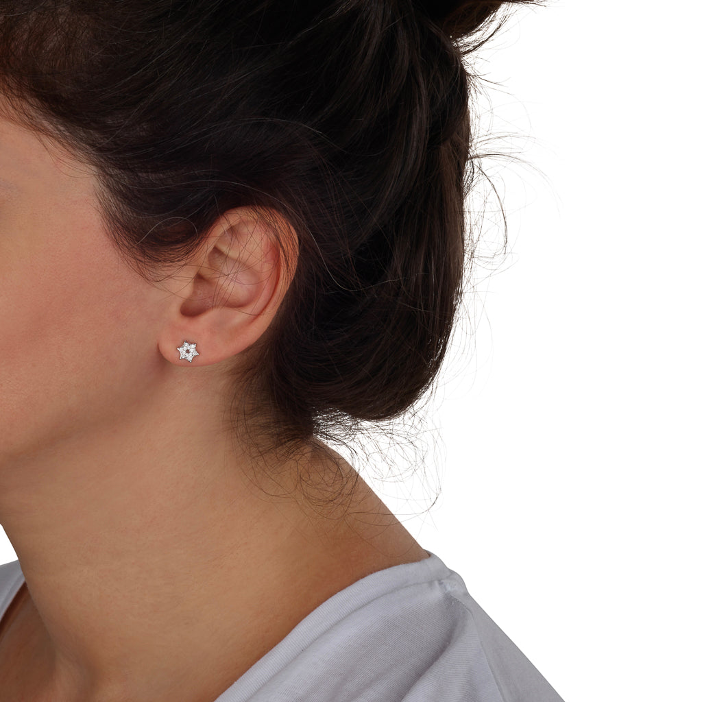Star of David Stud Earrings – 925 Sterling Silver with CZ Stones – Matching Set Available