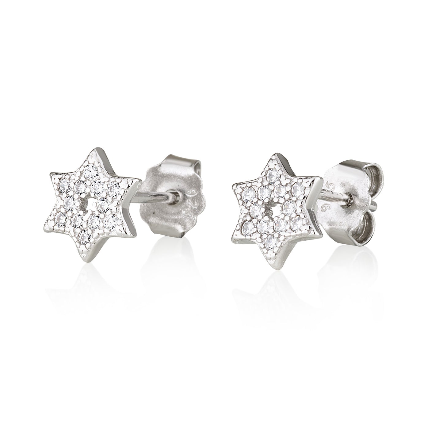 Star of David Stud Earrings – 925 Sterling Silver with CZ Stones – Matching Set Available